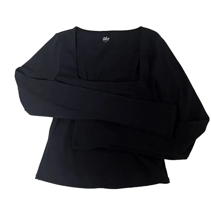 [BUNJANG] Alo Black Square Neck Long Sleeve T-Shirt / 알로 블랙 스퀘어넥 긴팔 티셔츠