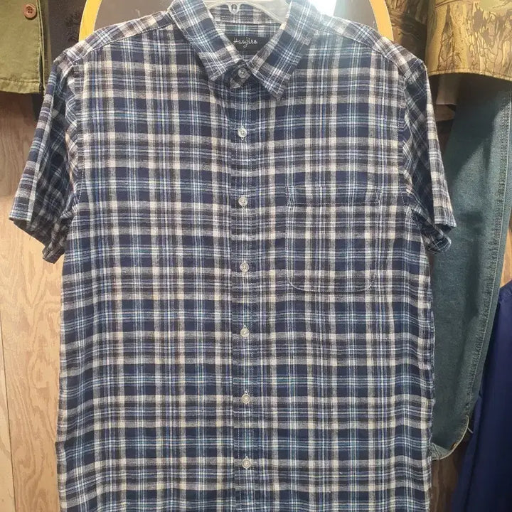 [BUNJANG] Hanjira Vintage Japanese Blue Check Short Sleeve Shirt / [일본 빈티지] Hanjira 체크 반팔 셔츠 (상태 좋음/실측 확인)