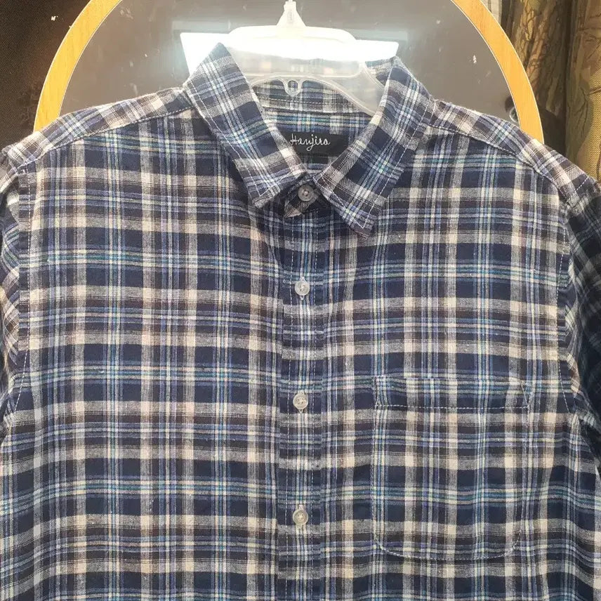 [BUNJANG] Hanjira Vintage Japanese Blue Check Short Sleeve Shirt / [일본 빈티지] Hanjira 체크 반팔 셔츠 (상태 좋음/실측 확인)