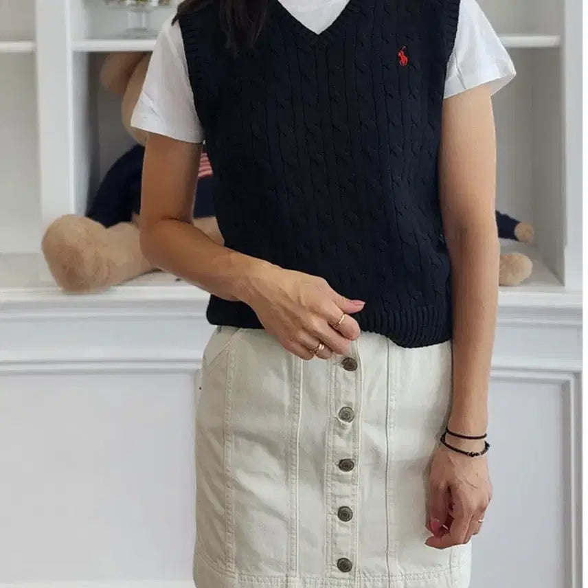 [BUNJANG] Polo Ralph Lauren Boys Cable Knit Vest Navy L / 폴로 랄프로렌 보이즈 케이블 니트 조끼 남색 L