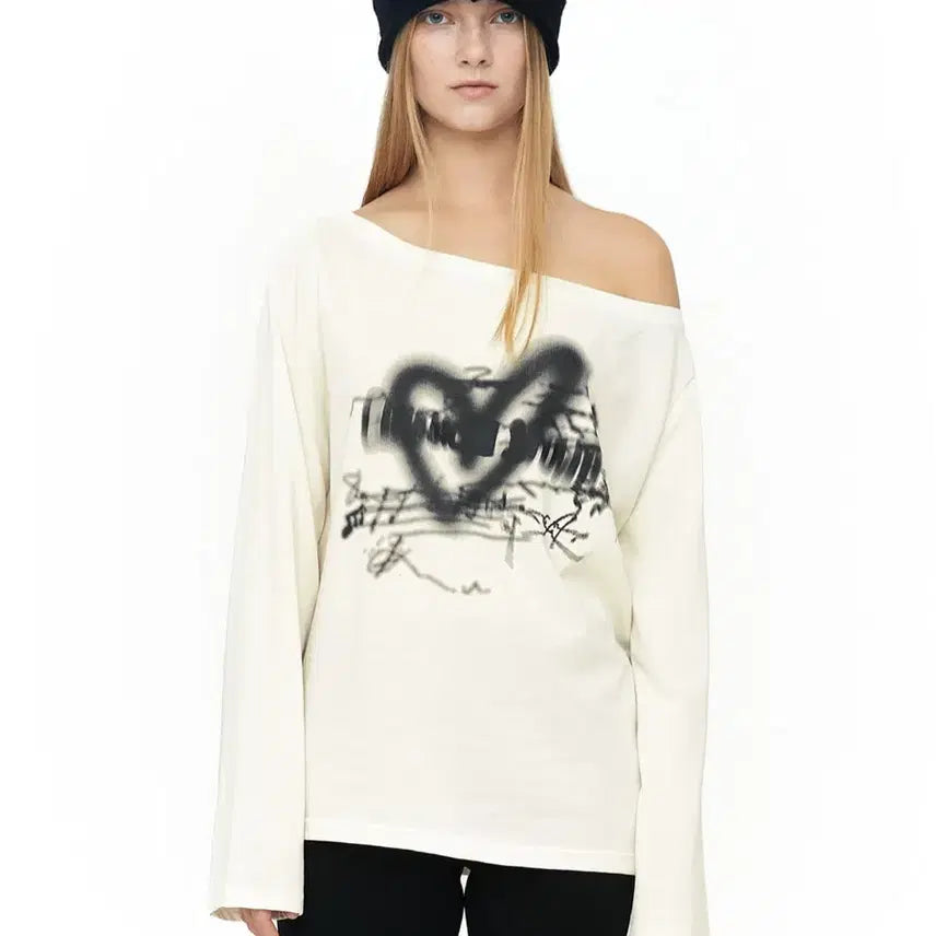 [BUNJANG] SERIC Heart Boat Neck Top - Ivory / 세릭 하트 보트넥 탑 아이보리 HEART BOAT NECK TOP