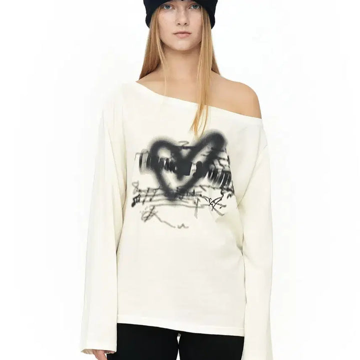 [BUNJANG] SERIC Heart Boat Neck Top - Ivory / 세릭 하트 보트넥 탑 아이보리 HEART BOAT NECK TOP