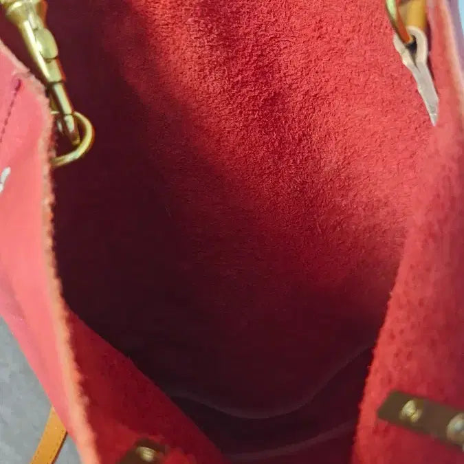 [BUNJANG] Handmade Red Leather Tote Shoulder Bag / 핸드메이드 레드 가죽 토트백 숄더백 수28x24x27