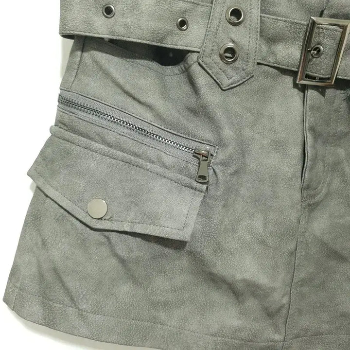 [BUNJANG] Belted Leather Cargo Skirt S / 벨티드 레더 카고 스커트 S_S1694
