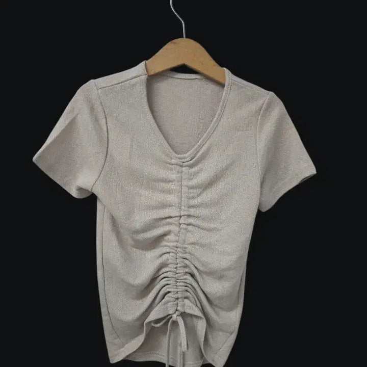[BUNJANG] Pink Beige Shirred Short Sleeve T-shirt / 핑크 베이지 셔링 반팔 티셔츠