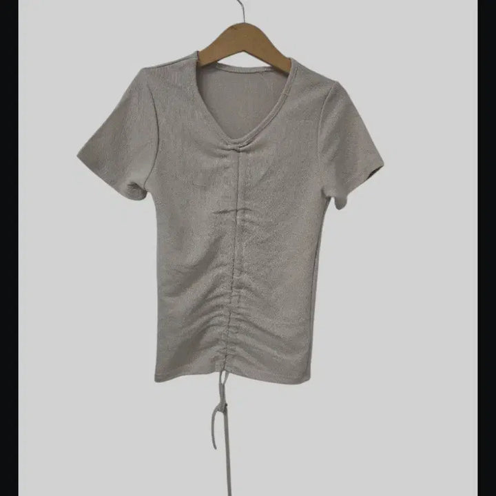 [BUNJANG] Pink Beige Shirred Short Sleeve T-shirt / 핑크 베이지 셔링 반팔 티셔츠