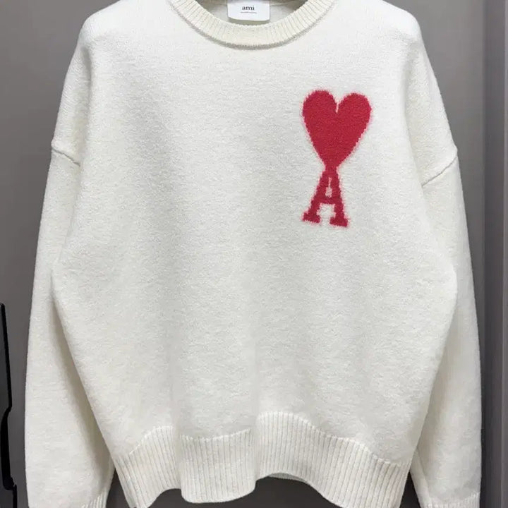 [BUNJANG] Ami Virgin Wool Intarsia Knit Sweater White L / 아미 버진울 인타르시아 니트 화이트 L