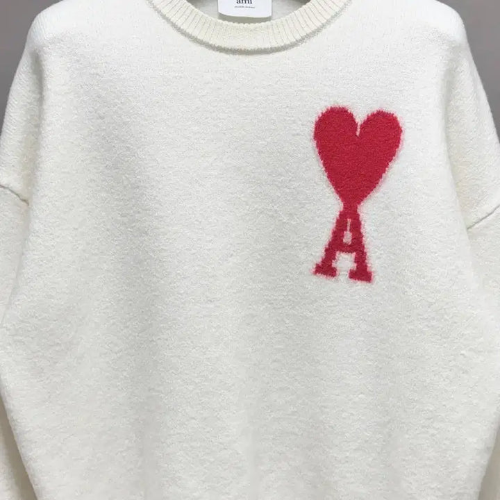 [BUNJANG] Ami Virgin Wool Intarsia Knit Sweater White L / 아미 버진울 인타르시아 니트 화이트 L