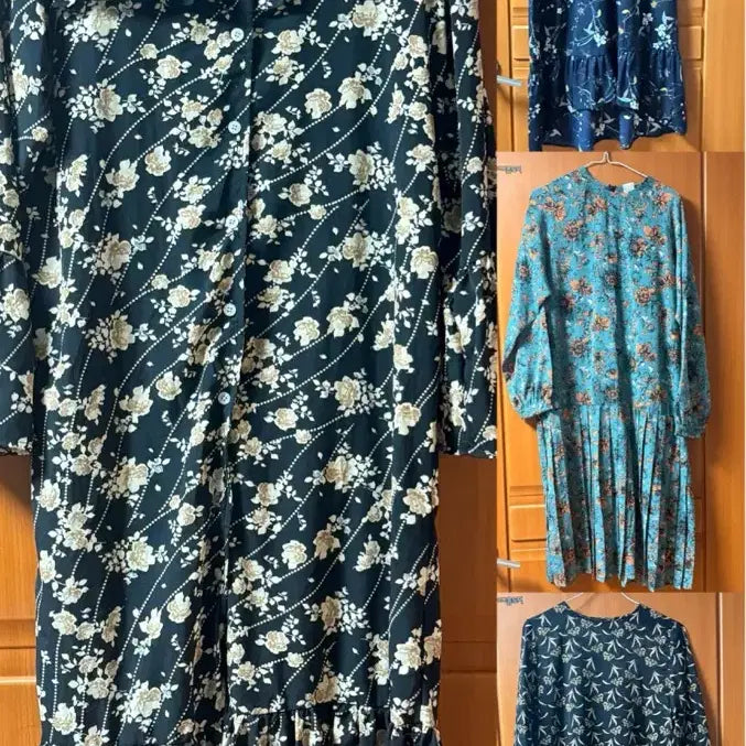 [BUNJANG] Floral Print Long Dress (Set of 4) / 꽃무늬 원피스 4종 55-66