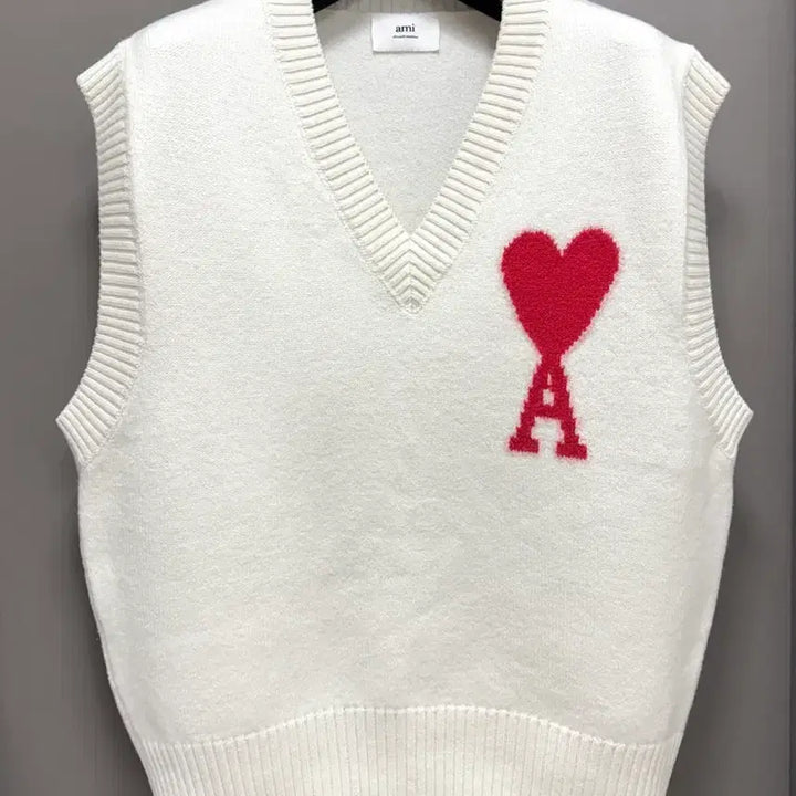 [BUNJANG] Ami Virgin Wool Intarsia Knit Vest White L / 아미 버진울 인타르시아 니트 베스트 화이트 L