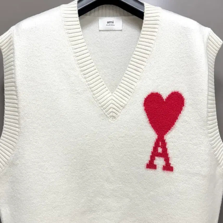 [BUNJANG] Ami Virgin Wool Intarsia Knit Vest White L / 아미 버진울 인타르시아 니트 베스트 화이트 L