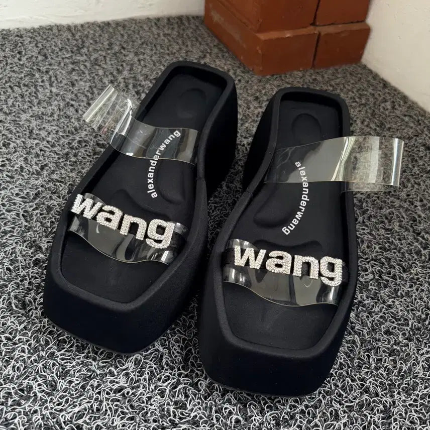[BUNJANG] Alexander Wang Crystal Logo Platform Sandals / 알렉산더 왕(alexanderwang) 크리스탈 로고 투명 스트랩 플랫폼