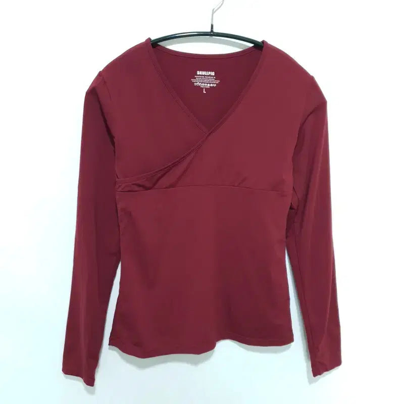 [BUNJANG] Sculpting Pig V-Neck Long T-shirt Cherry Red / 스컬피그 츄잉랩 브이넥 롱티셔츠 체리레드 L_M2546