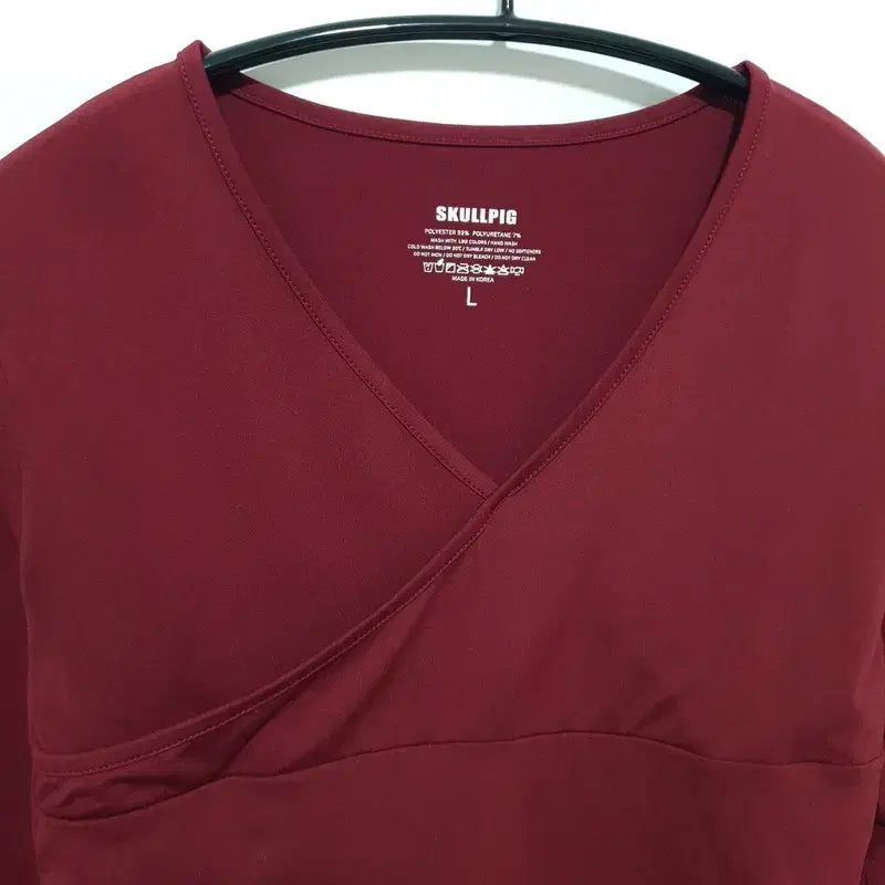 [BUNJANG] Sculpting Pig V-Neck Long T-shirt Cherry Red / 스컬피그 츄잉랩 브이넥 롱티셔츠 체리레드 L_M2546