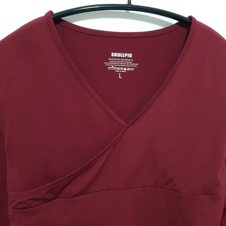 [BUNJANG] Sculpting Pig V-Neck Long T-shirt Cherry Red / 스컬피그 츄잉랩 브이넥 롱티셔츠 체리레드 L_M2546