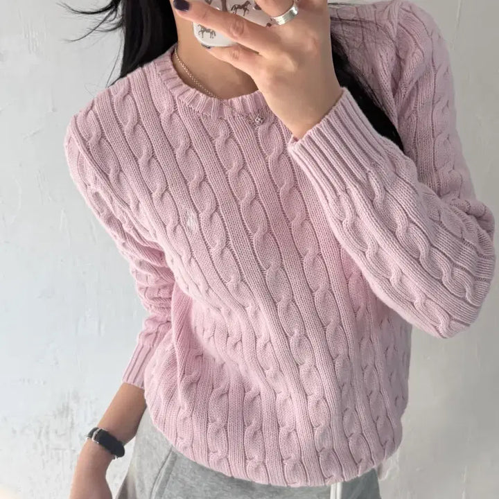 [SOLD OUT] Polo 랄프로렌 우먼 베이비핑크컬러 코튼 케이블 니트