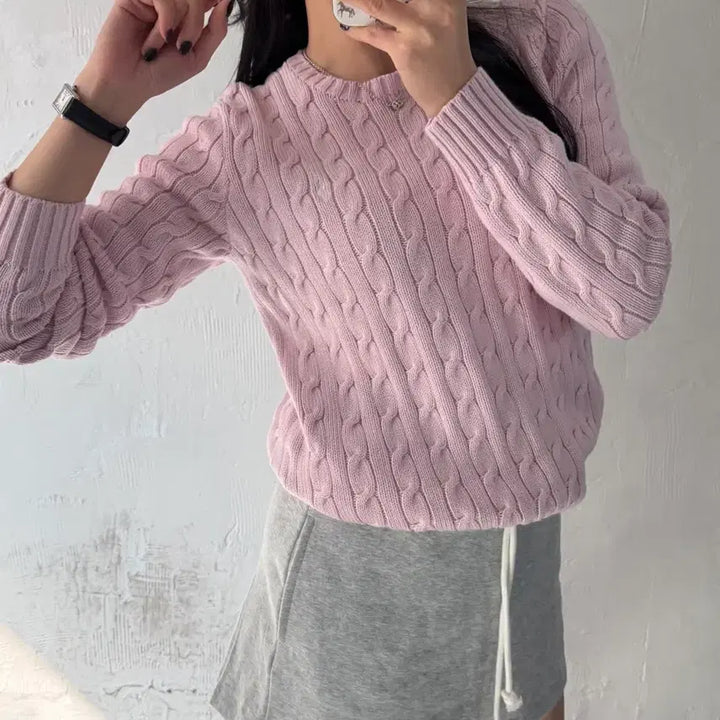 [SOLD OUT] Polo 랄프로렌 우먼 베이비핑크컬러 코튼 케이블 니트
