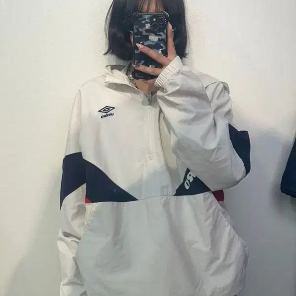 [SOLD OUT] 100 엄브로 빈티지 아노락 나일론 바람막이 자켓 화이트