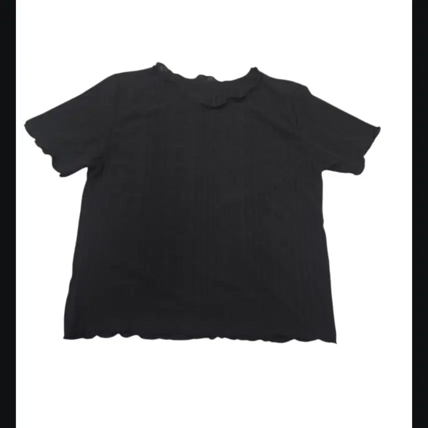 [BUNJANG] Wave Neckline Black Ribbed Short Sleeve T-shirt / 물결넥 골지 반팔 티셔츠 블랙