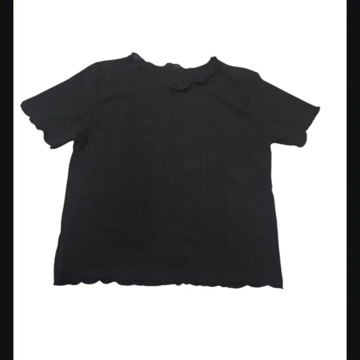 [BUNJANG] Wave Neckline Black Ribbed Short Sleeve T-shirt / 물결넥 골지 반팔 티셔츠 블랙
