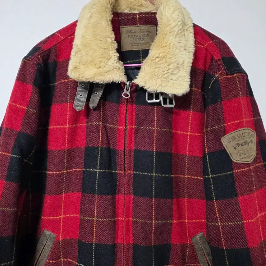 [BUNJANG] WHO.A.U Red Check Quilted Jacket / 100/WHO.A.U 레드 체크 누빔 자켓