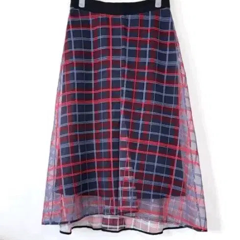 [BUNJANG] Hansum LATT BY T Layered Check Skirt / 한섬 LATT BY T 밴딩 시스루 레이어드 체크 스커트