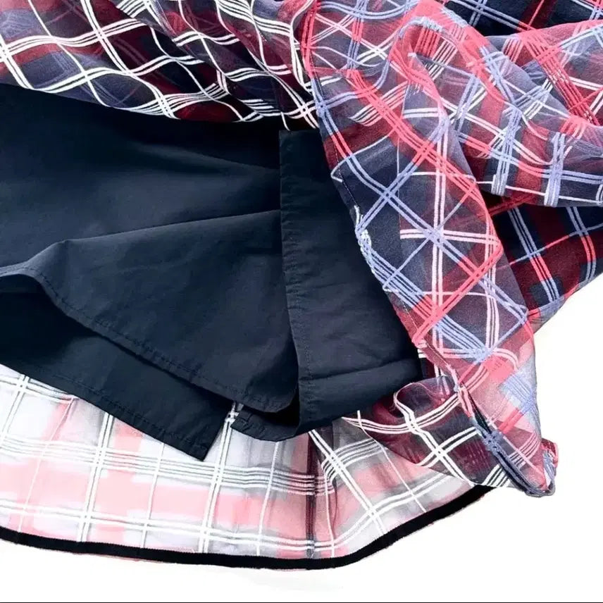 [BUNJANG] Hansum LATT BY T Layered Check Skirt / 한섬 LATT BY T 밴딩 시스루 레이어드 체크 스커트