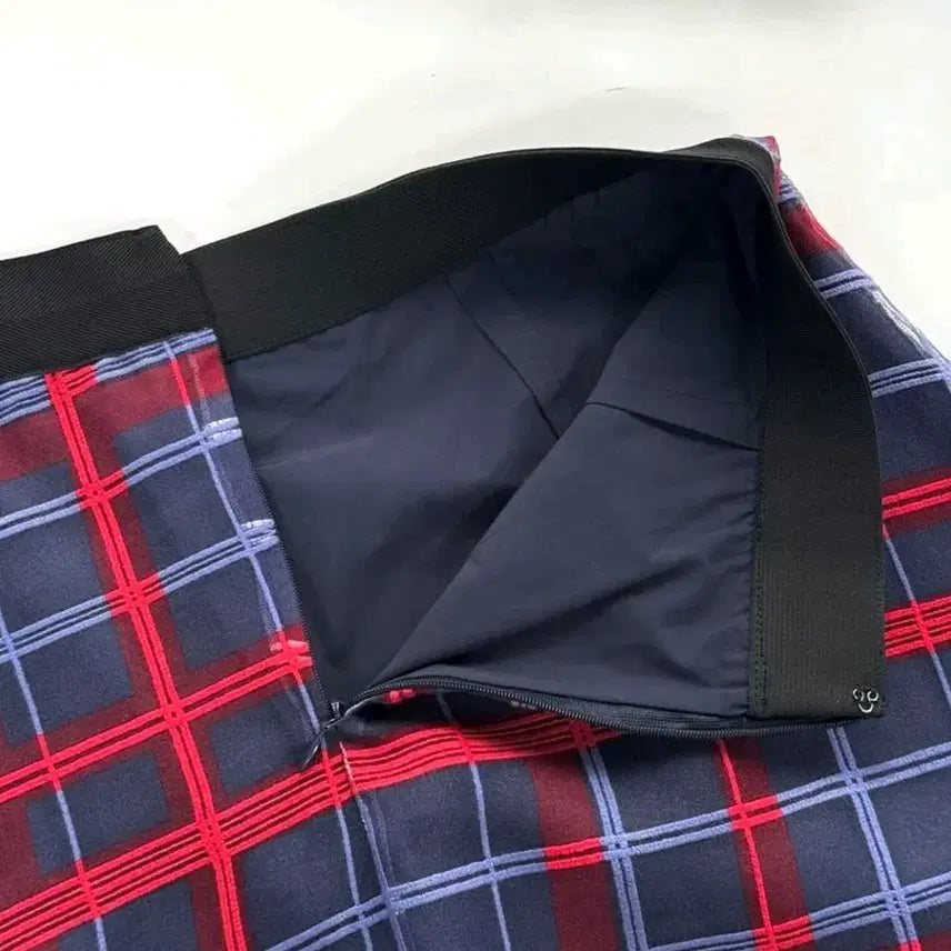 [BUNJANG] Hansum LATT BY T Layered Check Skirt / 한섬 LATT BY T 밴딩 시스루 레이어드 체크 스커트