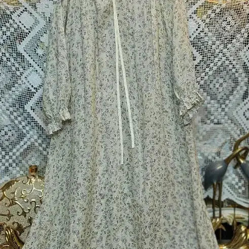 [BUNJANG] Floral Pattern Chiffon Lace Long Dress / 플라워 패턴100% 마 롱 원피스 쉬폰 레이스