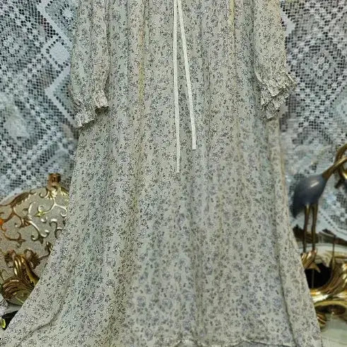[BUNJANG] Floral Pattern Chiffon Lace Long Dress / 플라워 패턴100% 마 롱 원피스 쉬폰 레이스