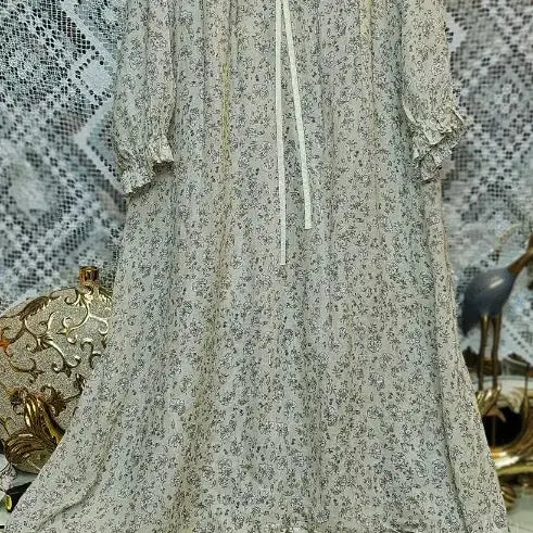 [BUNJANG] Floral Pattern Chiffon Lace Long Dress / 플라워 패턴100% 마 롱 원피스 쉬폰 레이스