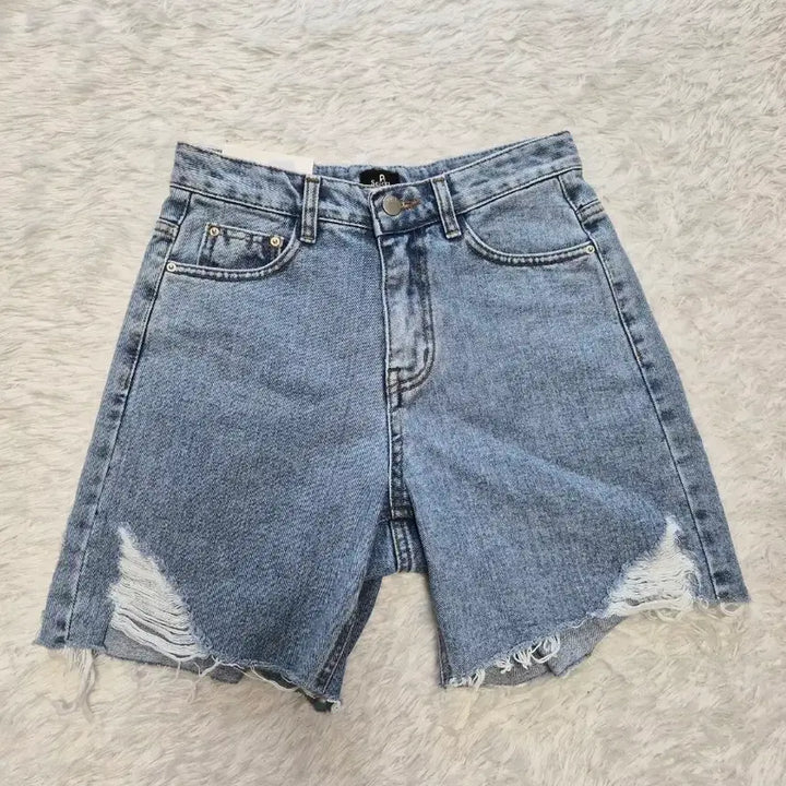 [BUNJANG] Denim Shorts (S) / 연청 4부 데미지 컷팅 데님 숏팬츠S 25~26