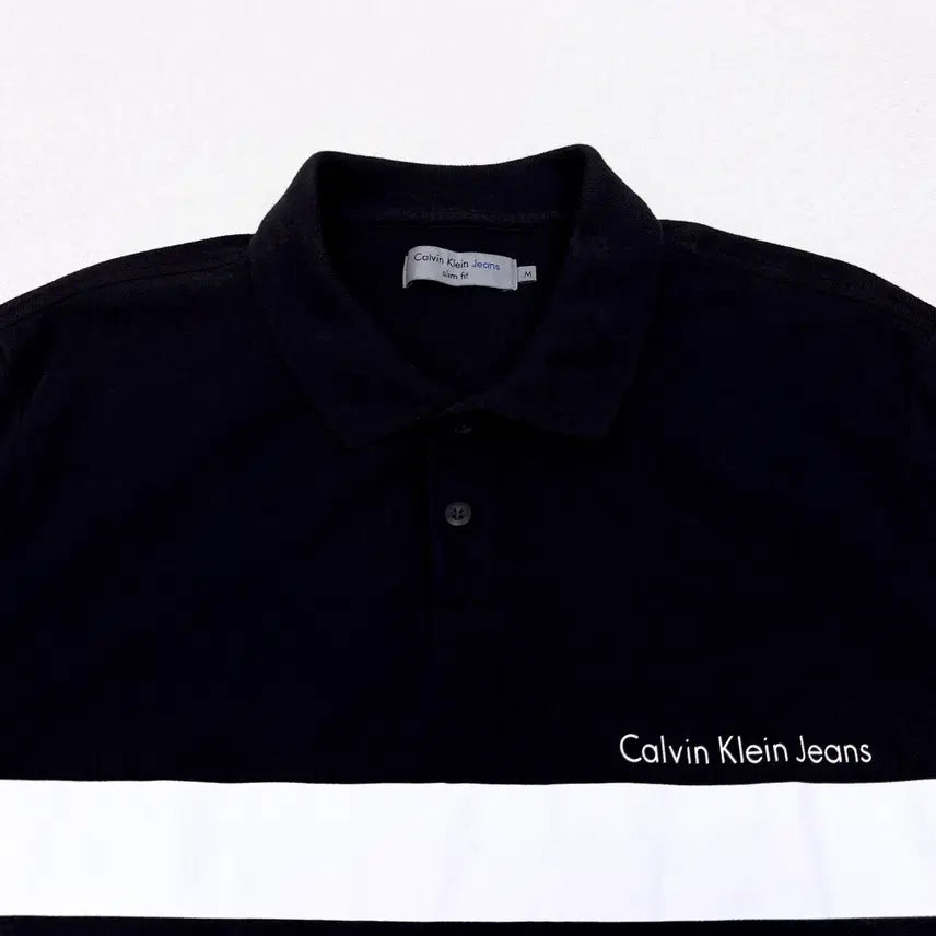 [BUNJANG] Calvin Klein Cotton Polo Shirt / [95] 캘빈클라인 블랙 배색 코튼 카라티
