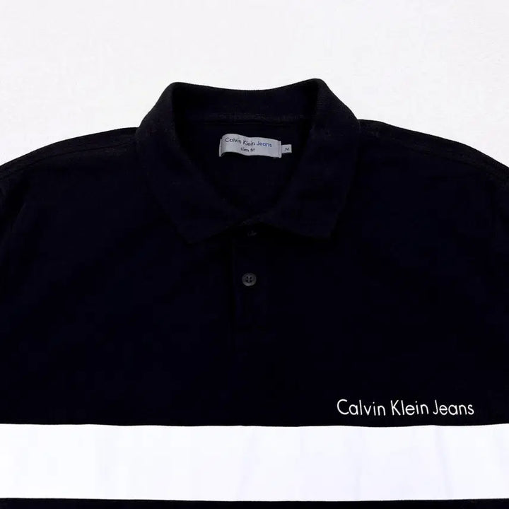 [BUNJANG] Calvin Klein Cotton Polo Shirt / [95] 캘빈클라인 블랙 배색 코튼 카라티