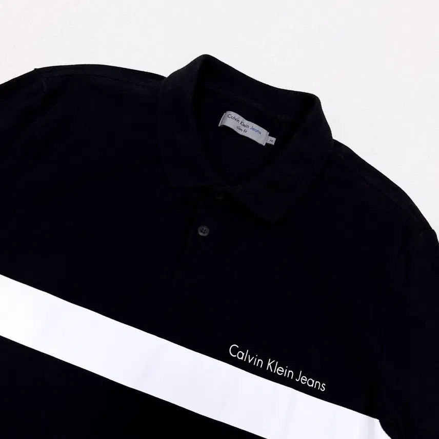 [BUNJANG] Calvin Klein Cotton Polo Shirt / [95] 캘빈클라인 블랙 배색 코튼 카라티