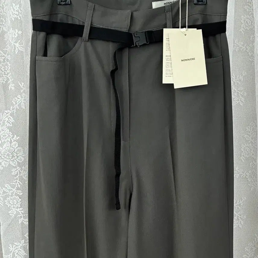 [BUNJANG] Nonnier Belted Wide Slacks Khaki / S) 새상품 노니에르 벨티드 와이드 슬랙스 카키
