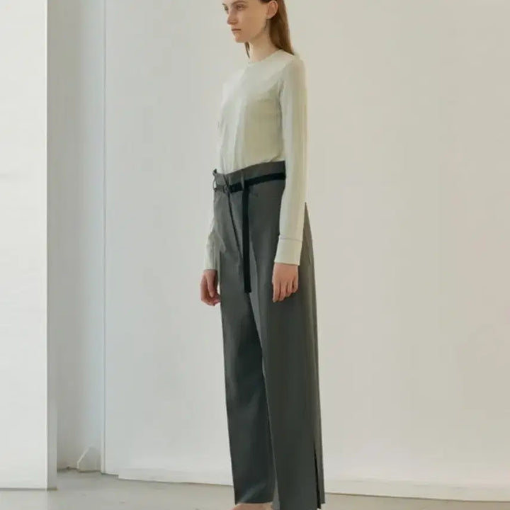 [BUNJANG] Nonnier Belted Wide Slacks Khaki / S) 새상품 노니에르 벨티드 와이드 슬랙스 카키