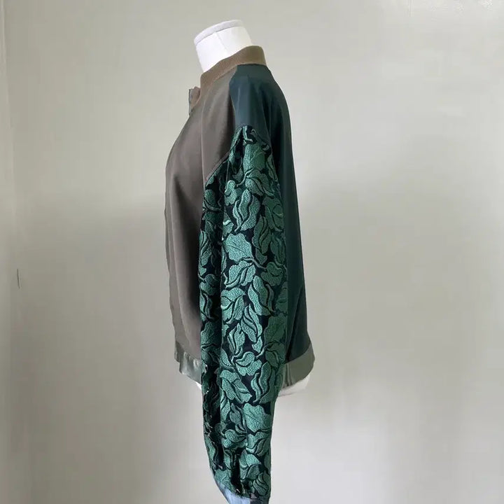 [BUNJANG] Rosier Floral Lace Sleeve Zip-up Jacket / 빈티지 Rosier 플로럴 레이스 슬리브 배색 집업 자켓