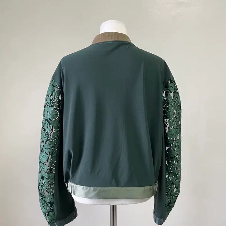 [BUNJANG] Rosier Floral Lace Sleeve Zip-up Jacket / 빈티지 Rosier 플로럴 레이스 슬리브 배색 집업 자켓