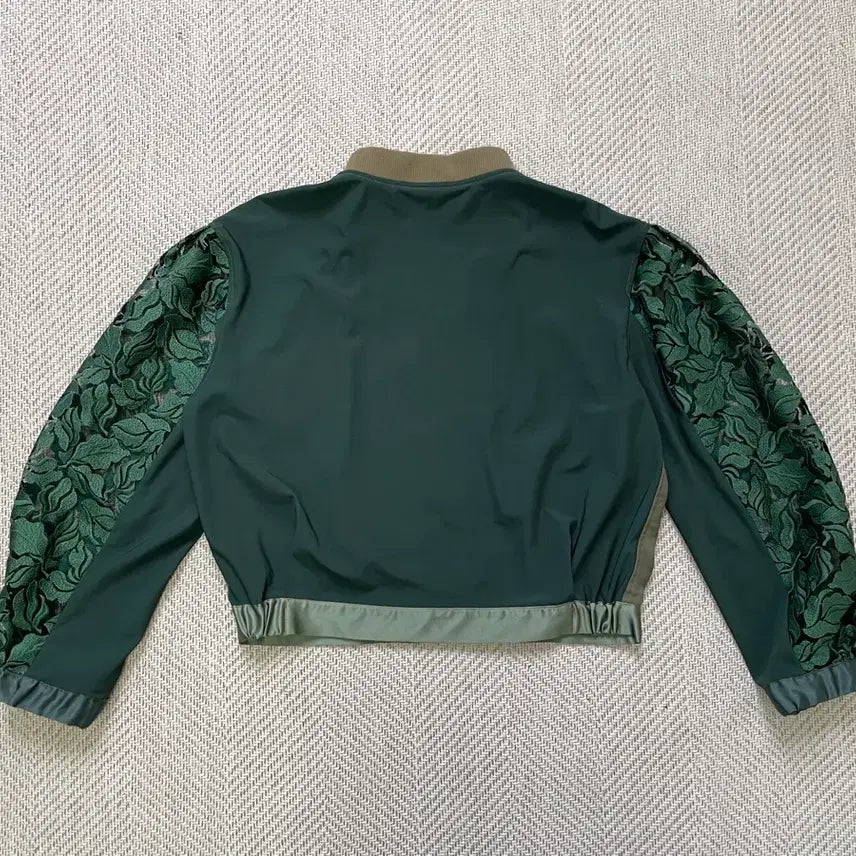 [BUNJANG] Rosier Floral Lace Sleeve Zip-up Jacket / 빈티지 Rosier 플로럴 레이스 슬리브 배색 집업 자켓