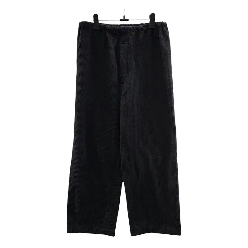 [BUNJANG] Vintage Casual Striped Black Pants / 빈티지 캐주얼 밴딩 골지스트라이프 블랙 바지