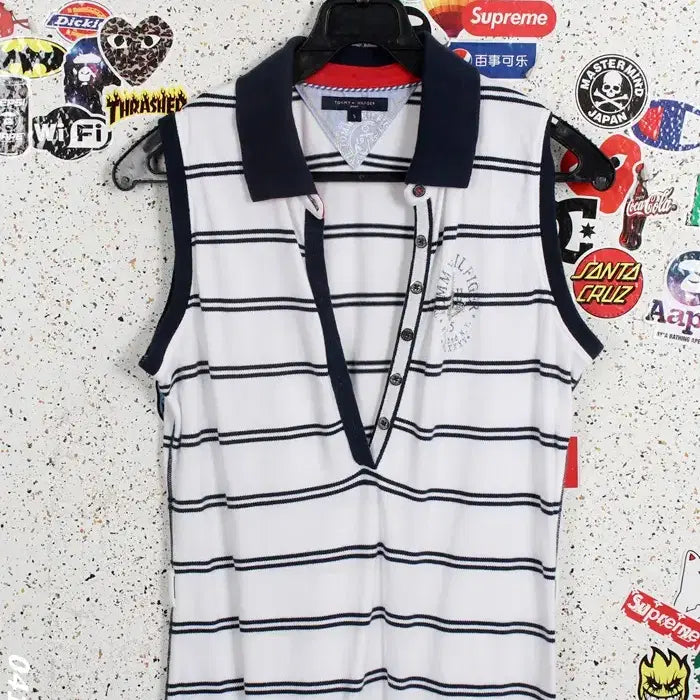 [BUNJANG] Tommy Hilfiger Striped Sleeveless Collar Dress / 여성S / 타미힐피거 단가라 민소매 카라원피스WT 26-9