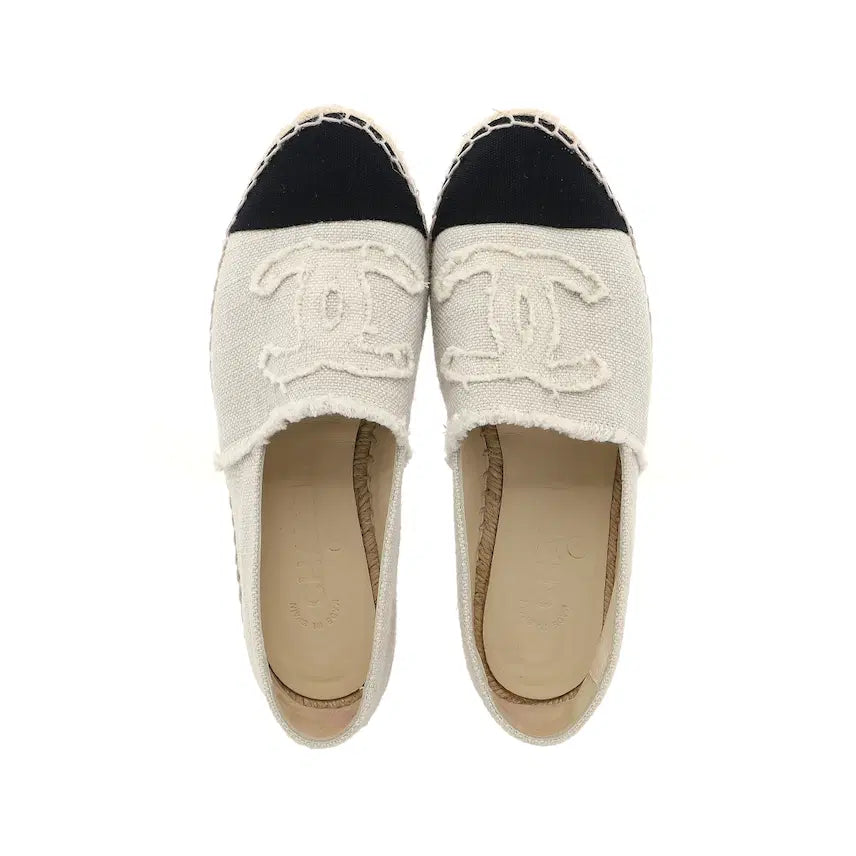 [BUNJANG] Chanel Espadrille Linen &amp; Beige Black Shoes / (W) 샤넬 에스파드리유 리넨 &amp; 베이지 블랙