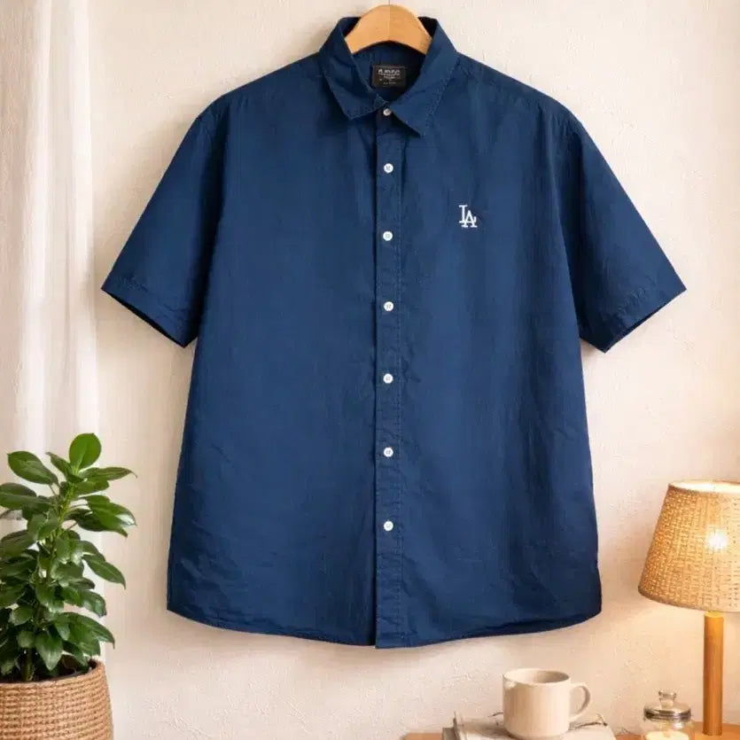 [BUNJANG] LA Design Navy Collar T-Shirt / 디자인 LA 반팔 100%면 네이비 카라 티셔츠 95~100사이즈