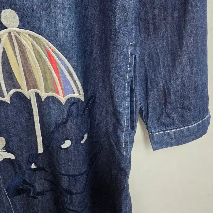 [BUNJANG] Moomin Embroidered Denim Shirt Dress / 무민 자수 데님 셔츠 원피스