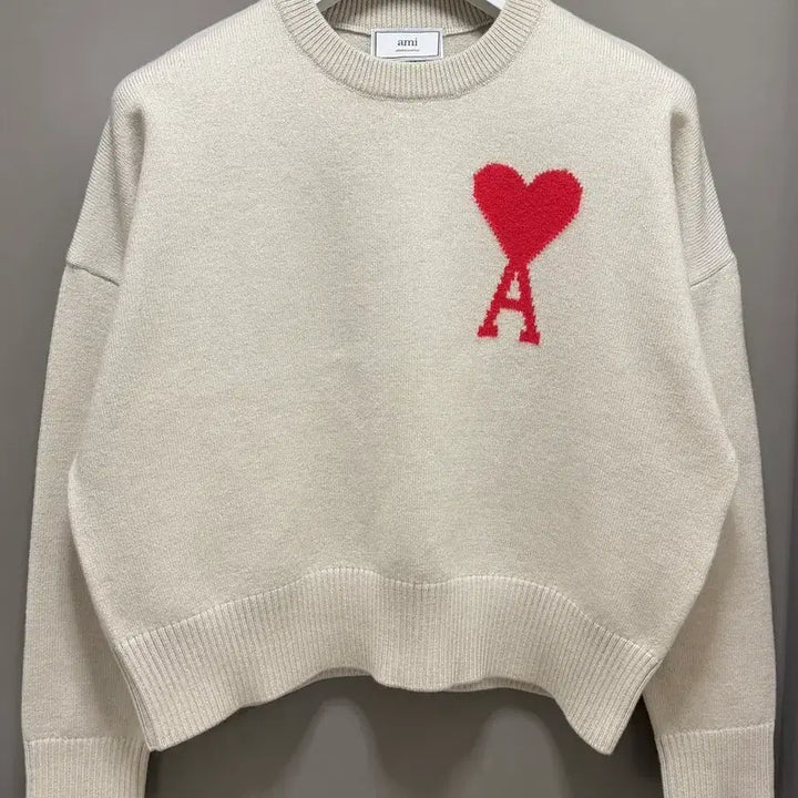 [BUNJANG] Ami Merino Wool Intarsia Knit Beige S / 아미 메리노울 인타르시아 니트 베이지 S