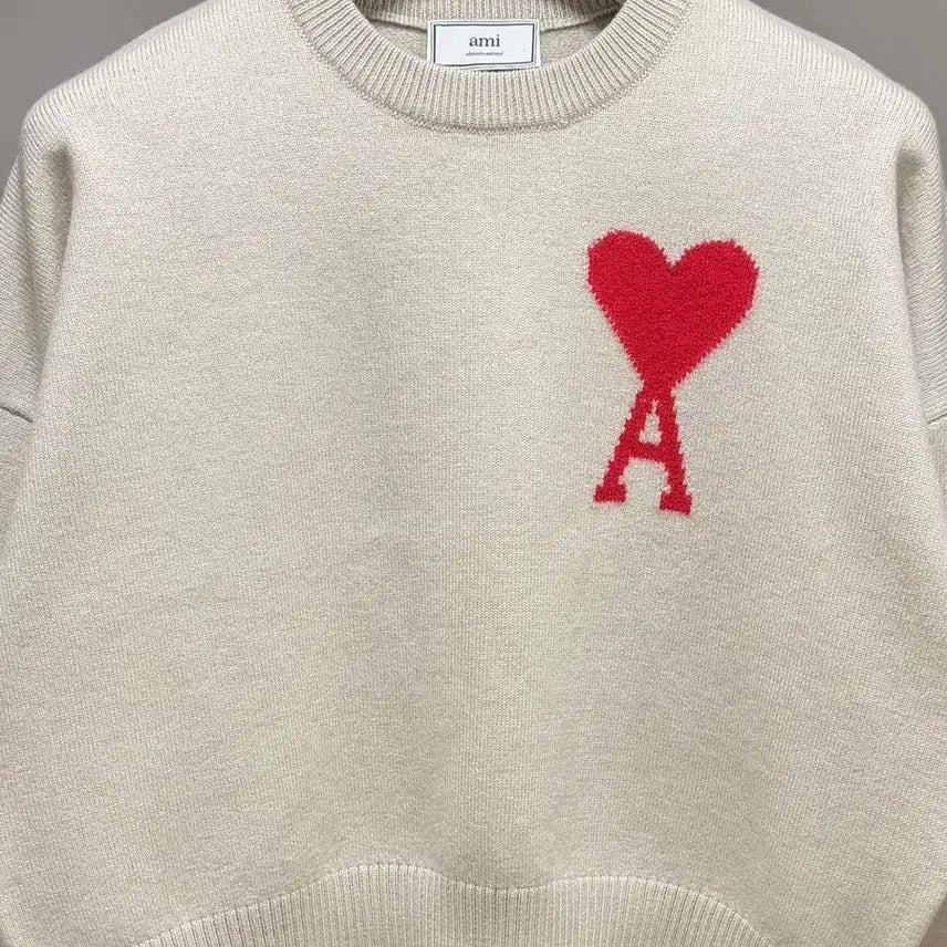 [BUNJANG] Ami Merino Wool Intarsia Knit Beige S / 아미 메리노울 인타르시아 니트 베이지 S