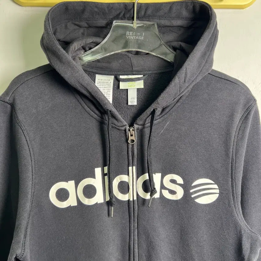 [BUNJANG] Adidas Neo Black Hooded Zip-up Jacket XL / 아디다스 네오 블랙 후드집업 XL