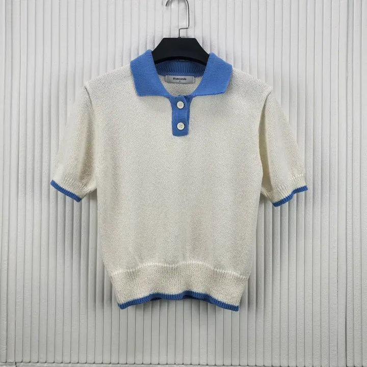 [BUNJANG] 8Seconds Color Block Collar Knit Top / [S]에잇세컨즈 배색 칼라넥 반팔니트