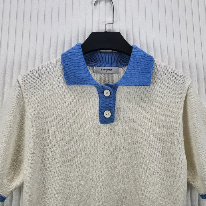 [BUNJANG] 8Seconds Color Block Collar Knit Top / [S]에잇세컨즈 배색 칼라넥 반팔니트